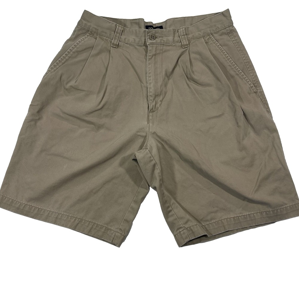 Dockers Khakis Shorts Mens 32 Tan Solid‎ Pleated Front Cotton Chino Cadet *Flaws